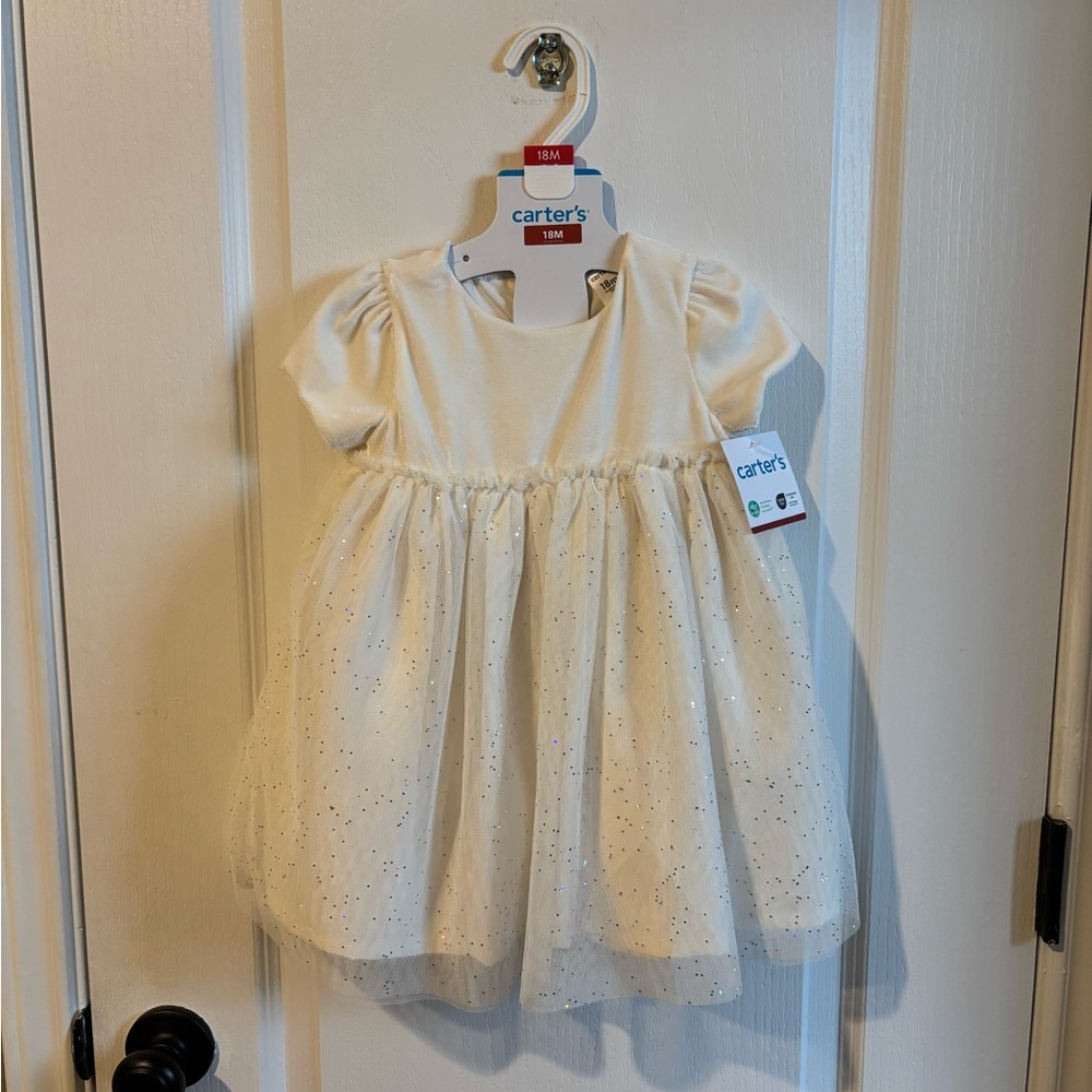 Carter's Velvet White Baby Dress with Sparkle